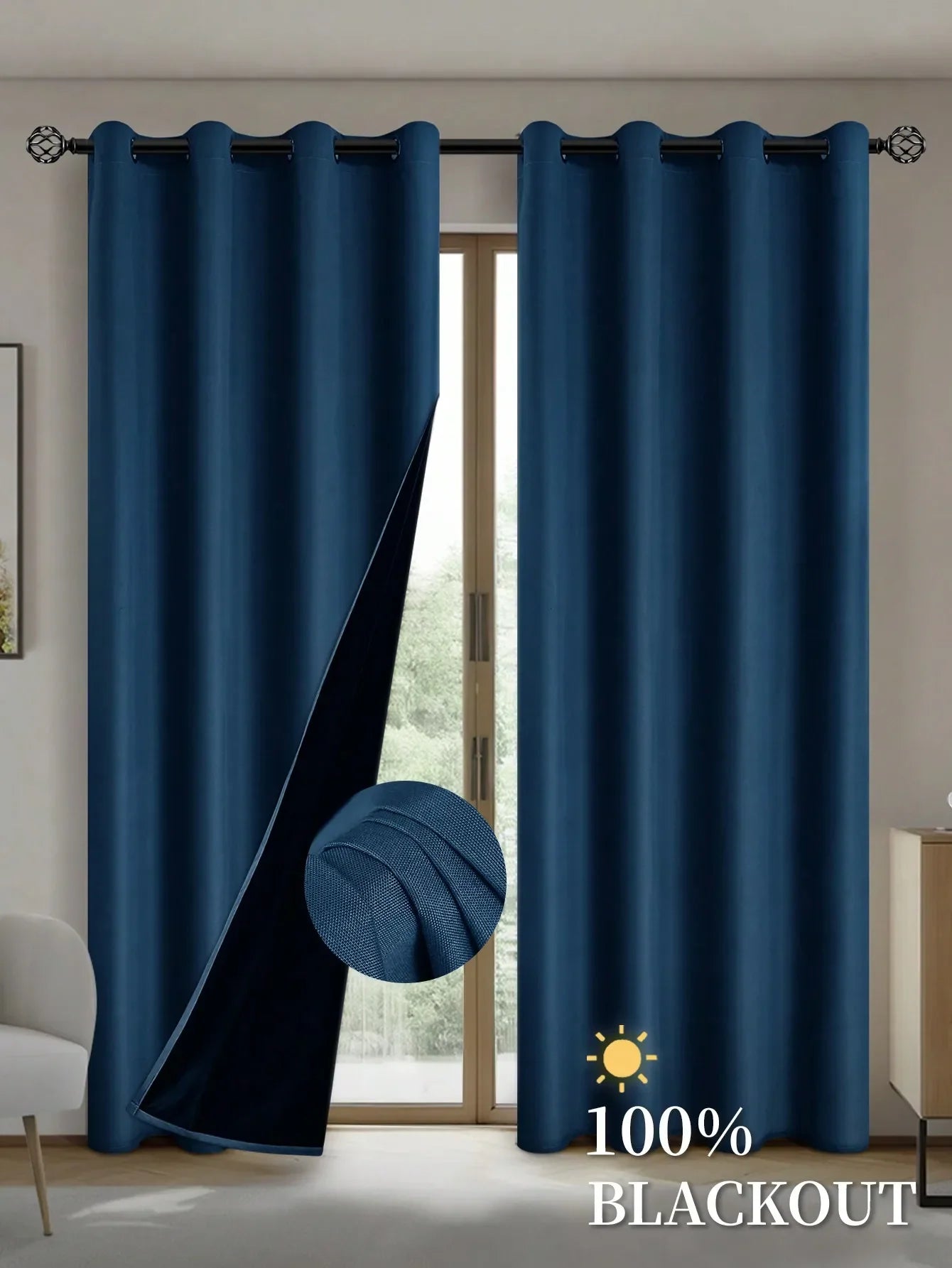 2pcs Blackout Curtains with Coated Insulated Lining, Suitable for Living Room, Bedroom, Kitchen, Home Decor, Room Decoration