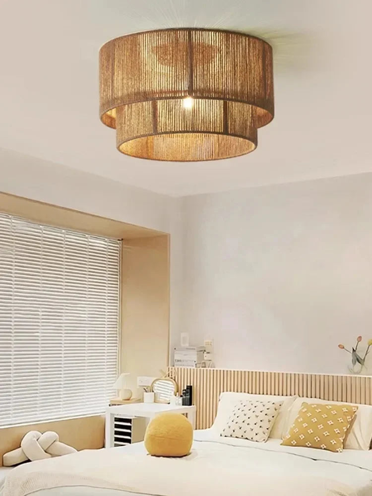 Winfordo Wabi Sabi Rope Pendant Lamp Handmade bohemian Hanging Chandelier Light Fixture for Restaurant Dining Room Home Decor