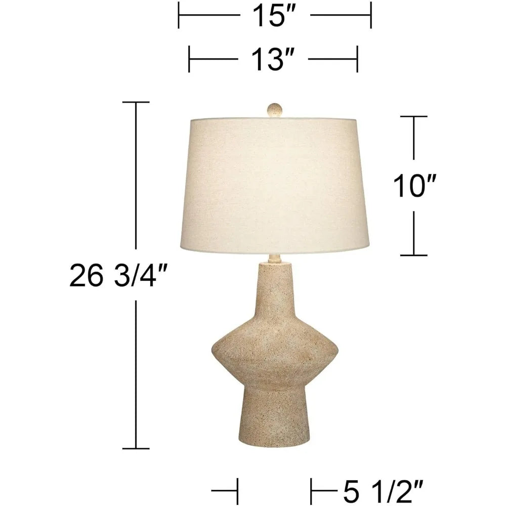 26 3/4" Tall Geometric Rustic Mid Century Modern Coastal Table Lamps Set of 2 Beige Living Room Bedroom Bedside