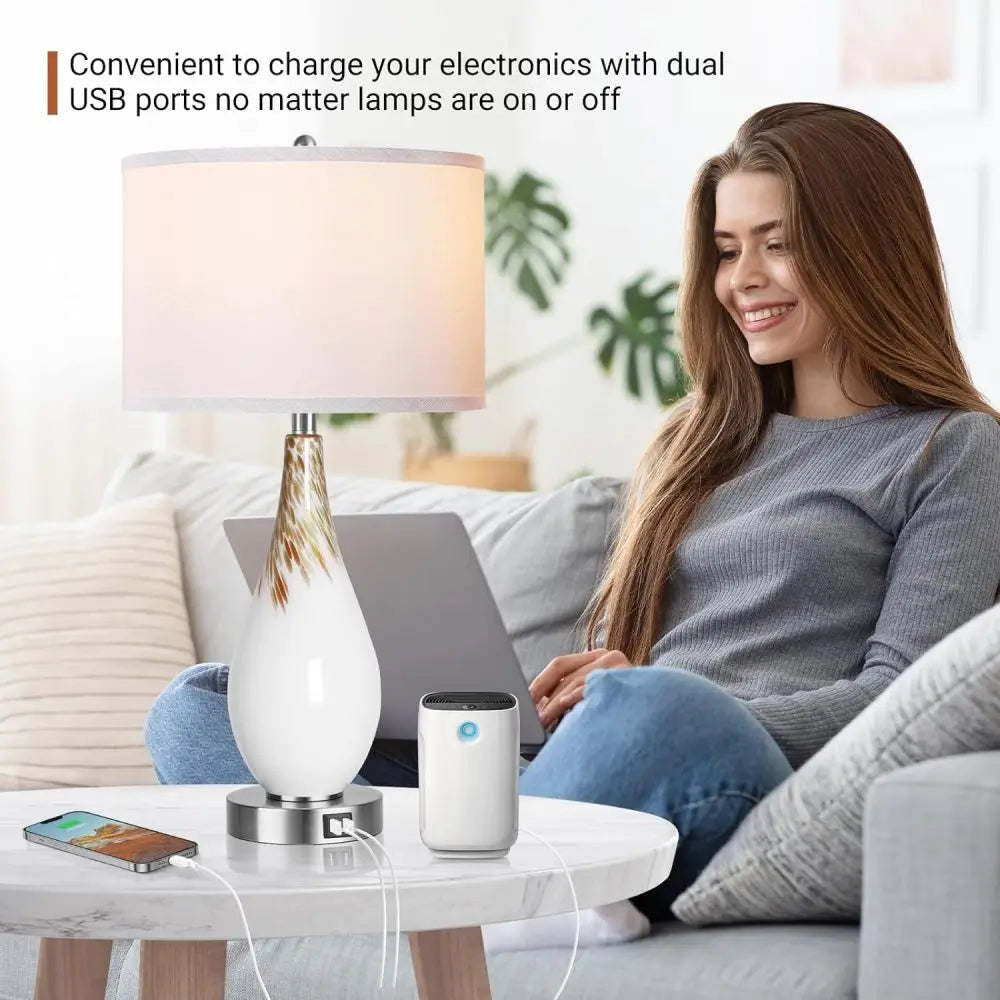 Touch Control Table Lamps Set of 2, 27.5" Tall Modern Art Glass Bedside Lamp, 3-Way Dimmable Hand Crafted Nightstand Lamps