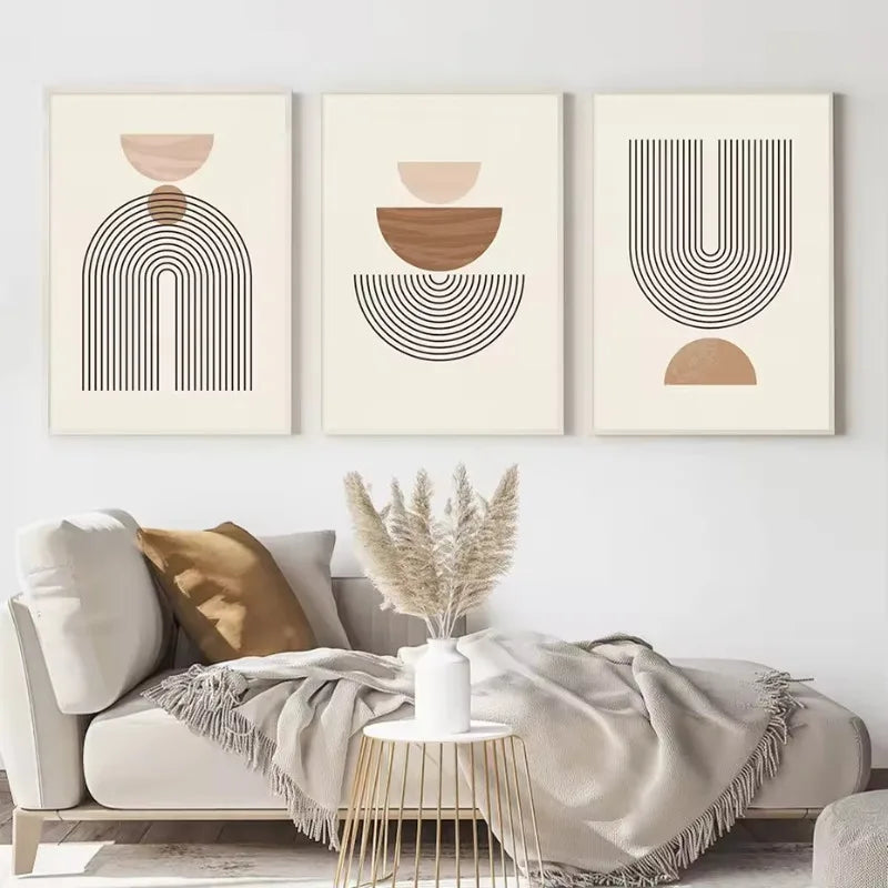 Abstract Geometric Line Beige Posters Canvas Painting