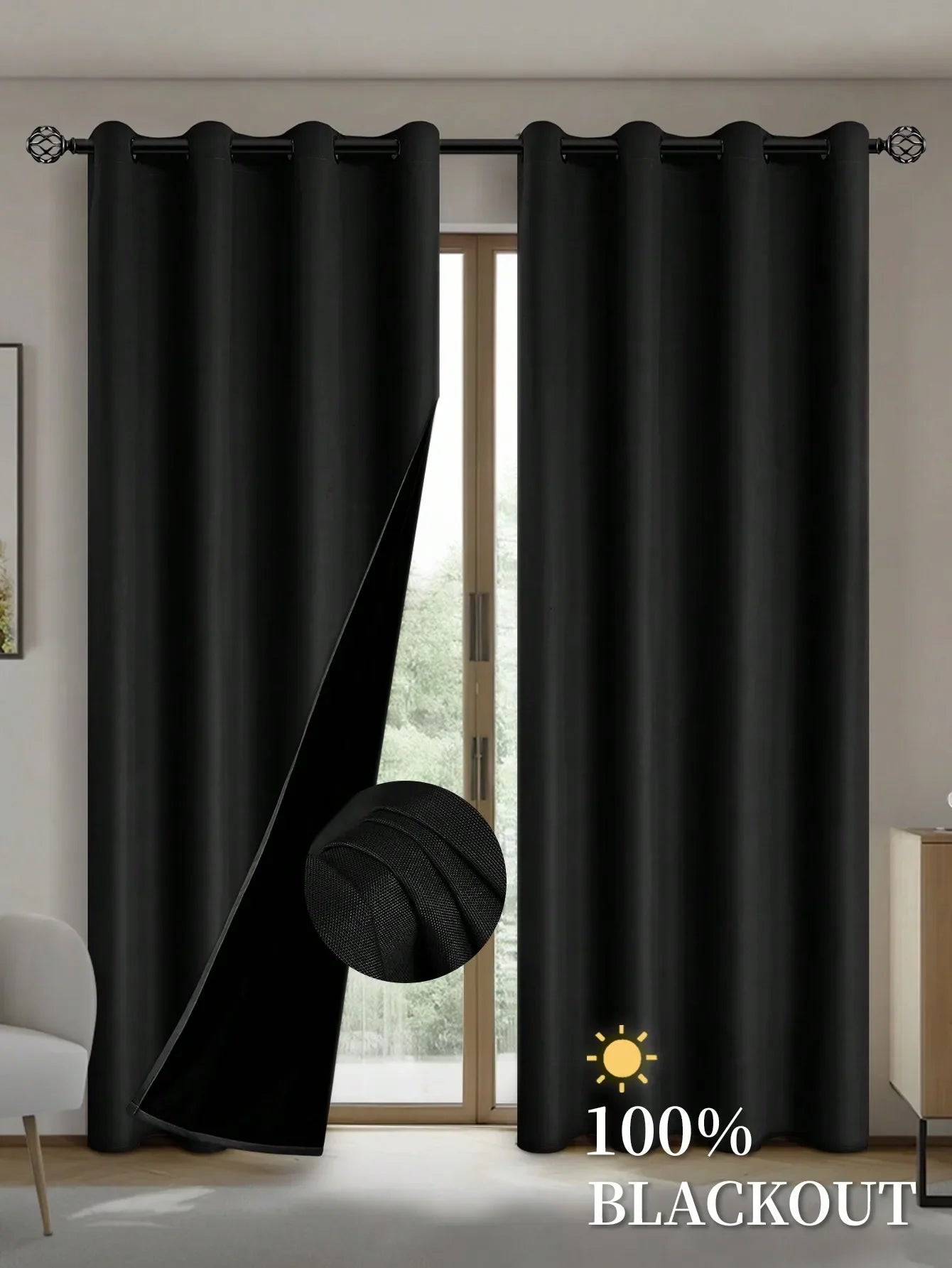 2pcs Blackout Curtains with Coated Insulated Lining, Suitable for Living Room, Bedroom, Kitchen, Home Decor, Room Decoration