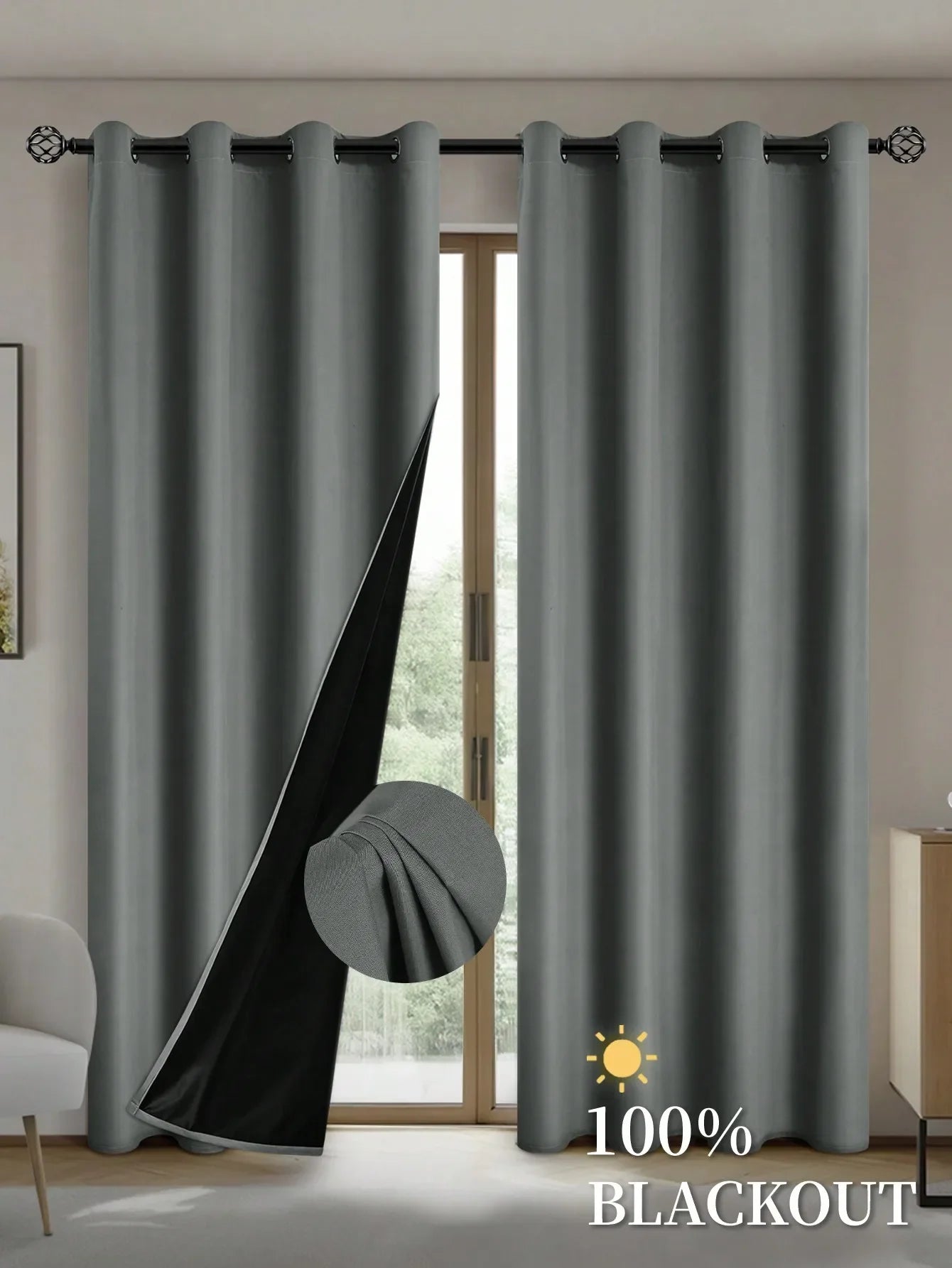 2pcs Blackout Curtains with Coated Insulated Lining, Suitable for Living Room, Bedroom, Kitchen, Home Decor, Room Decoration