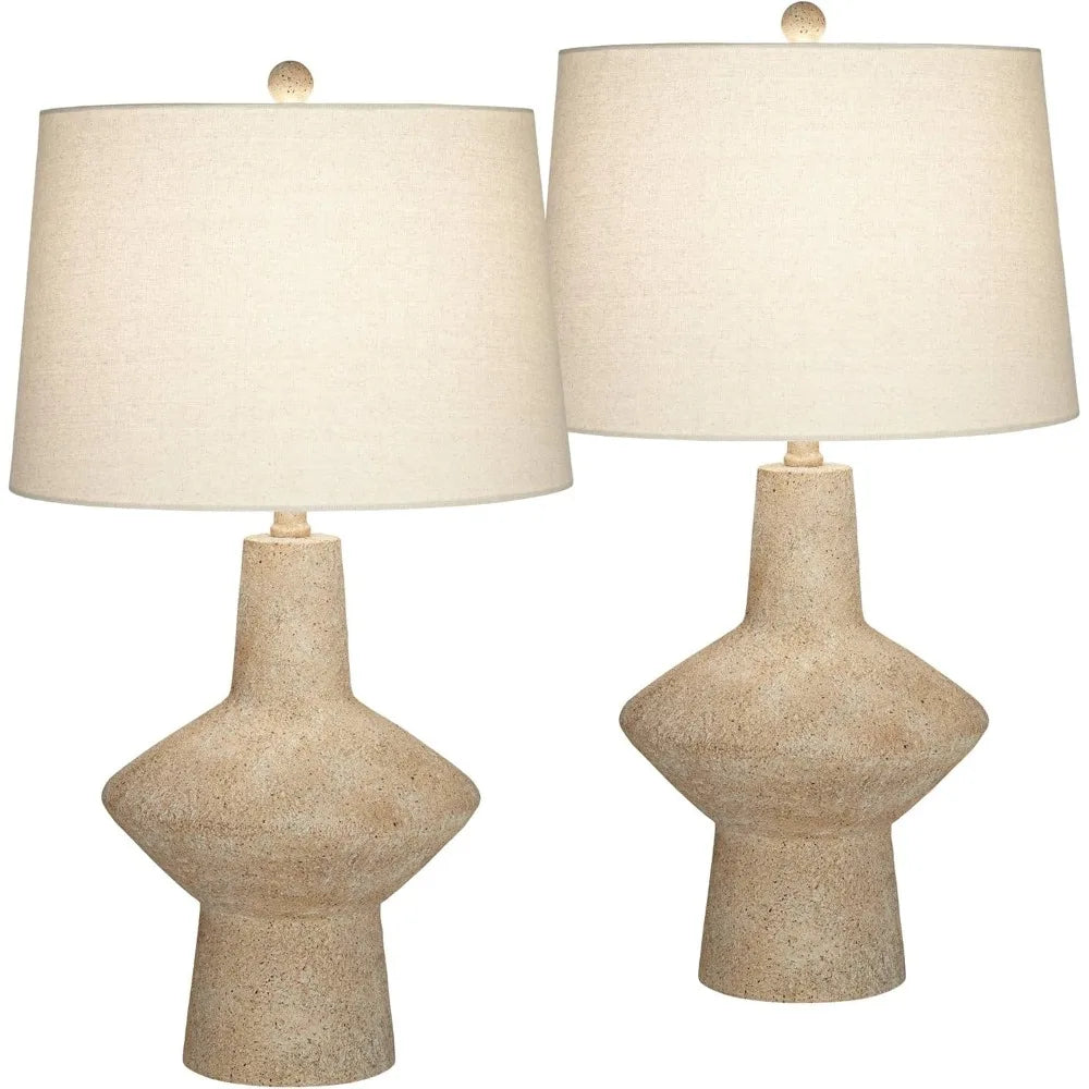 26 3/4" Tall Geometric Rustic Mid Century Modern Coastal Table Lamps Set of 2 Beige Living Room Bedroom Bedside