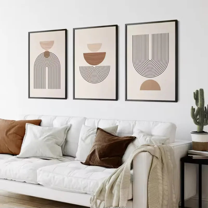 Abstract Geometric Line Beige Posters Canvas Painting Bohemia Wall Art Print Pictures for Living Room Interior Home Decoration