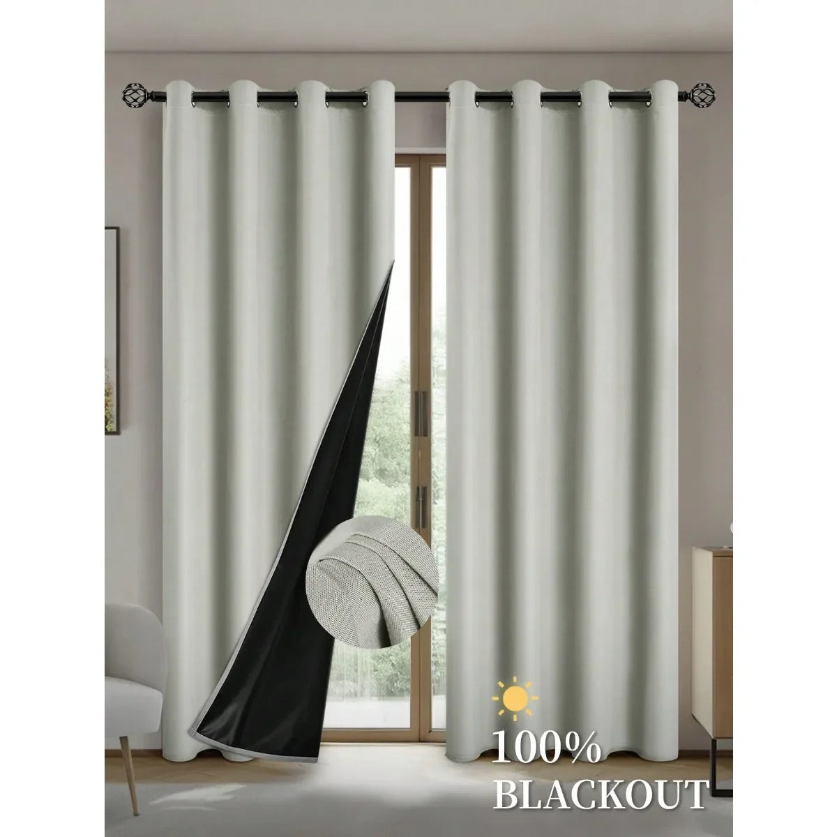 2pcs Blackout Curtains with Coated Insulated Lining, Suitable for Living Room, Bedroom, Kitchen, Home Decor, Room Decoration