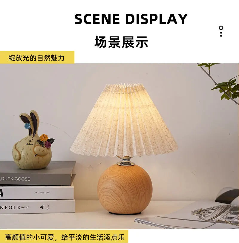 Ceramic Pleated Table Lamp Bedroom Ins Girl Nordic Bedside Lamp Creative Retro Bedside Table Lamp Decorative Lamps
