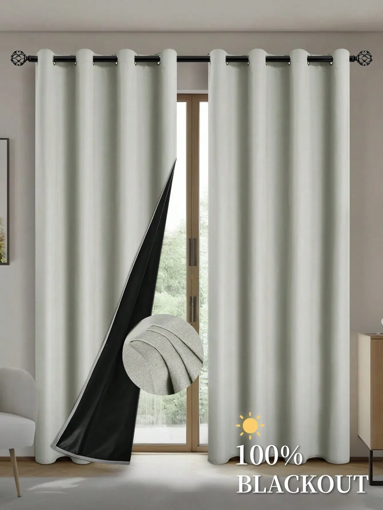 2pcs Blackout Curtains with Coated Insulated Lining, Suitable for Living Room, Bedroom, Kitchen, Home Decor, Room Decoration