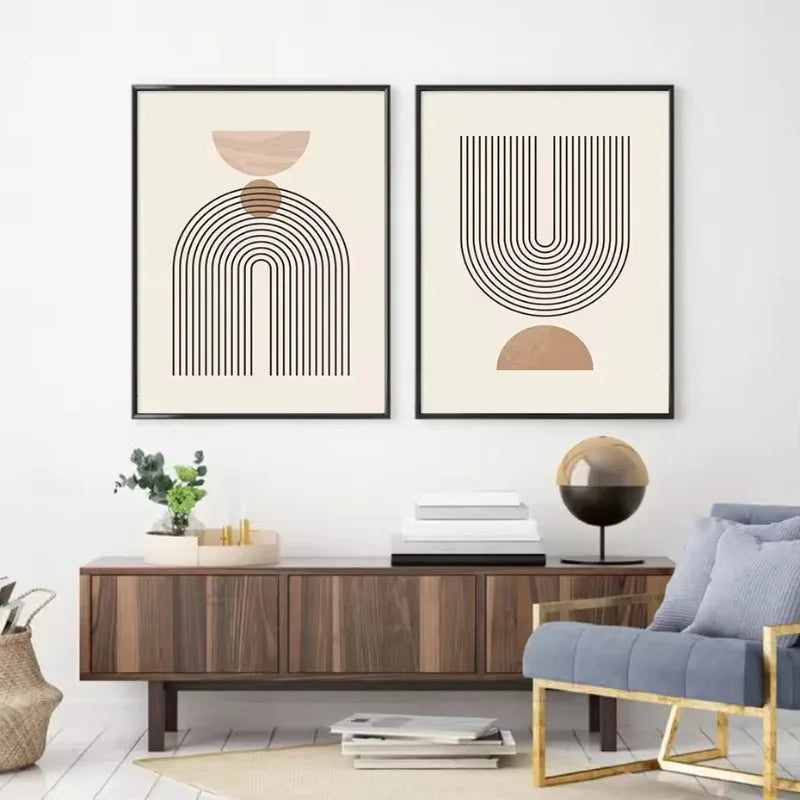 Abstract Geometric Line Beige Posters Canvas Painting