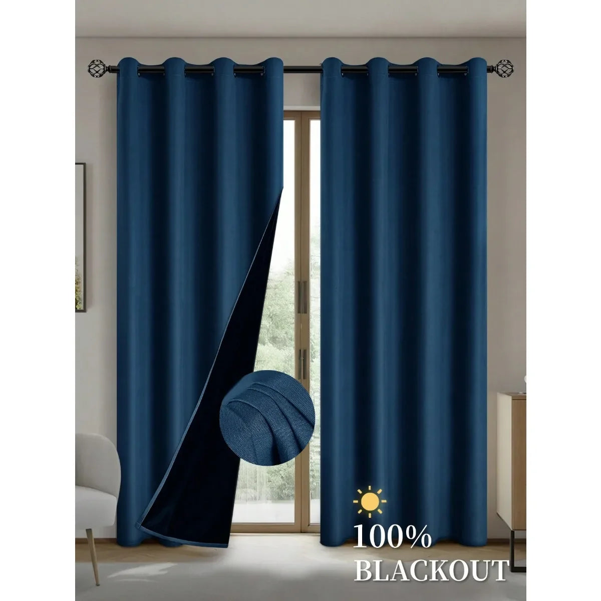 2pcs Blackout Curtains with Coated Insulated Lining, Suitable for Living Room, Bedroom, Kitchen, Home Decor, Room Decoration