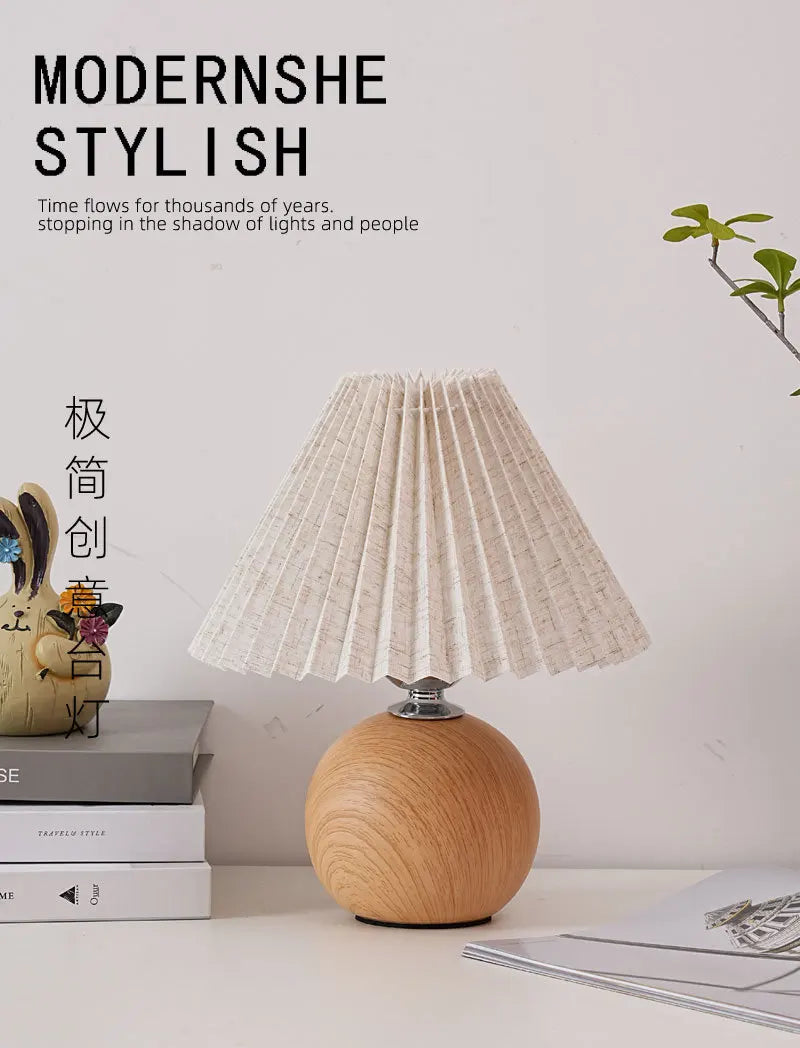 Ceramic Pleated Table Lamp Bedroom Ins Girl Nordic Bedside Lamp Creative Retro Bedside Table Lamp Decorative Lamps