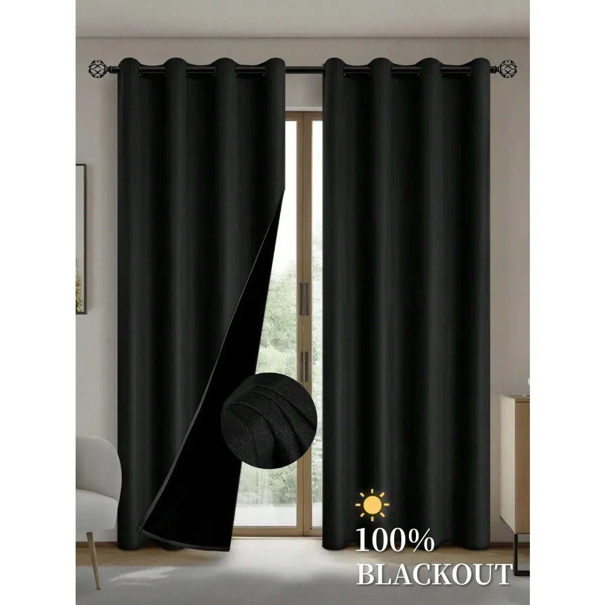 2pcs Blackout Curtains with Coated Insulated Lining, Suitable for Living Room, Bedroom, Kitchen, Home Decor, Room Decoration