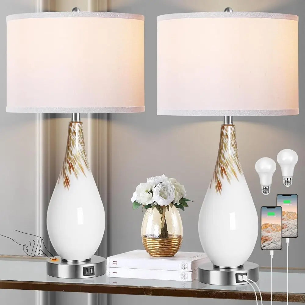 Touch Control Table Lamps Set of 2, 27.5" Tall Modern Art Glass Bedside Lamp, 3-Way Dimmable Hand Crafted Nightstand Lamps