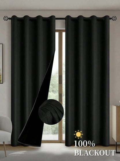 2pcs Blackout Curtains with Coated Insulated Lining, Suitable for Living Room, Bedroom, Kitchen, Home Decor, Room Decoration