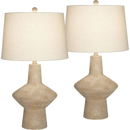26 3/4" Tall Geometric Rustic Mid Century Modern Coastal Table Lamps Set of 2 Beige Living Room Bedroom Bedside