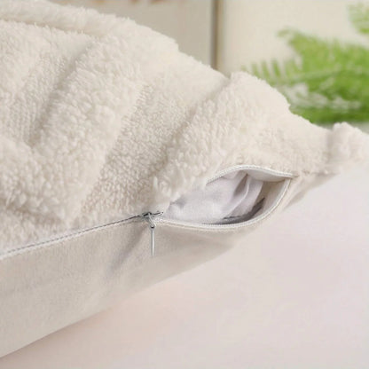 Rhombus Faux Wool Throw Pillow Covers Decro Soft Plush Fuzzy Short Fleece Square Patterned Cushion Cases Solid Beige Pillowcase