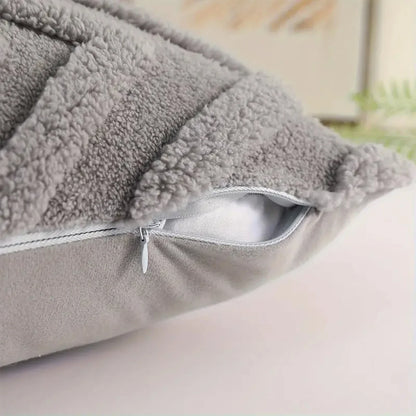 Rhombus Faux Wool Throw Pillow Covers Decro Soft Plush Fuzzy Short Fleece Square Patterned Cushion Cases Solid Beige Pillowcase