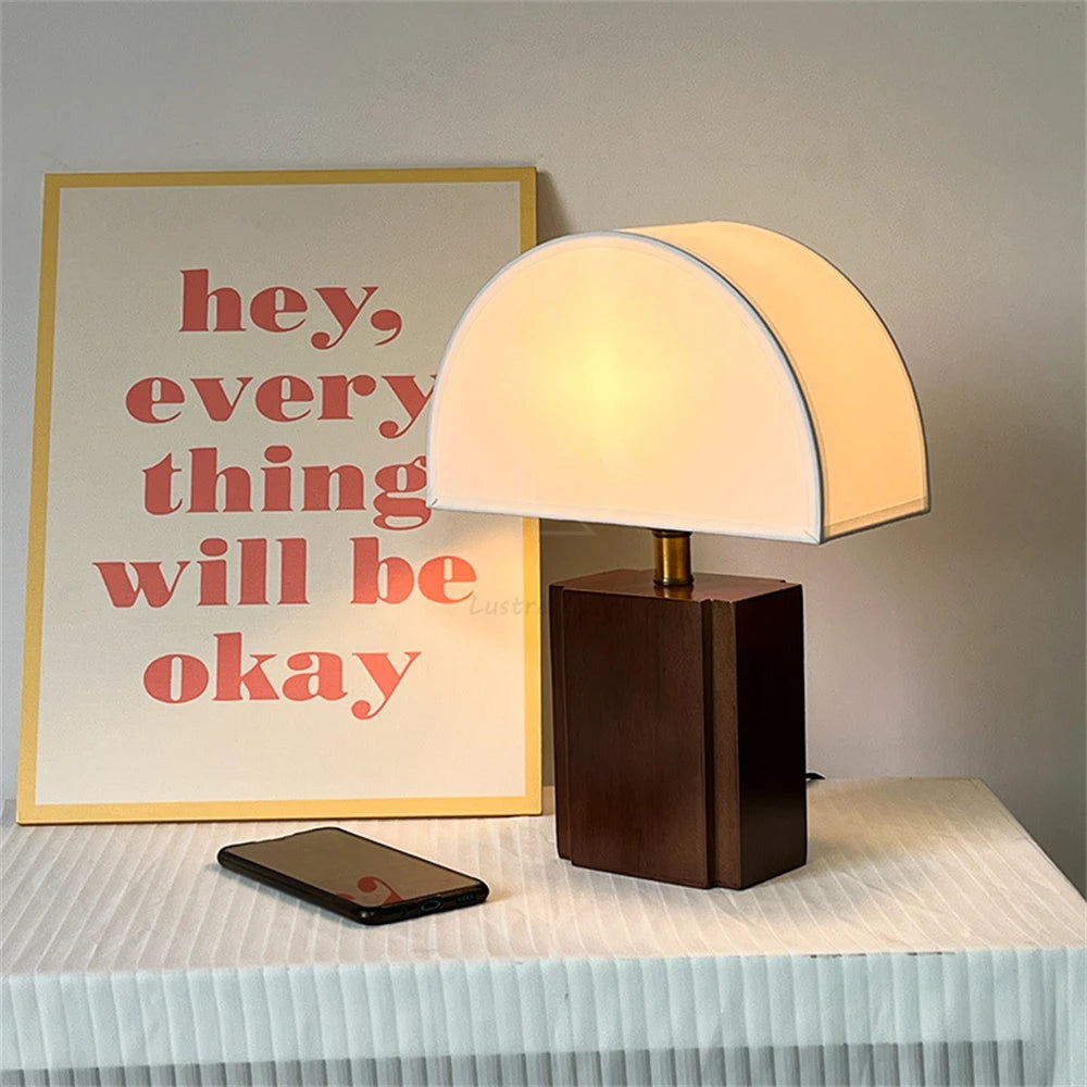 Retro Solid Wood + Fabric Lampshade Decorative Table Lamp