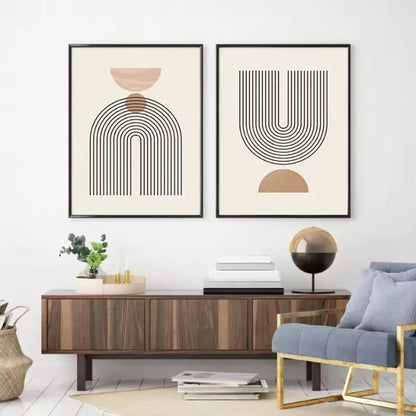 Abstract Geometric Line Beige Posters Canvas Painting