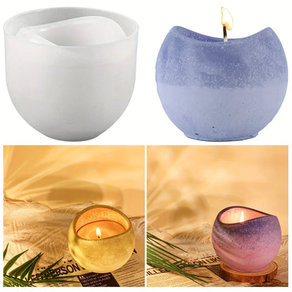 1pc Curved Concrete Candle Jar Silicone Mold - DIY Aroma Wax Holder for Home Decor